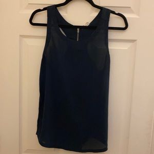 Navy Chiffon front / Knit back Racerback Tank